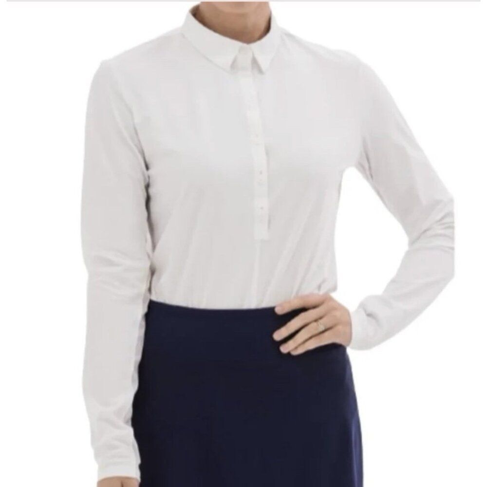 foray golf womens solid white Nylon Elastane long sleeve polo Top Large